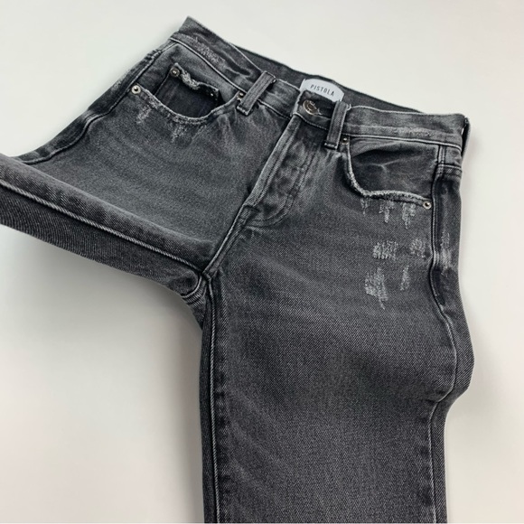 PISTOLA Black Distressed High Rise Straight Leg Charlie Jeans Sz 24 - Picture 4 of 9